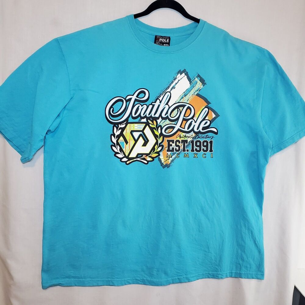 90s Y2K South Pole Mens Sz 6X Blue Graphic Print T Shirt Streetwear Big Tall